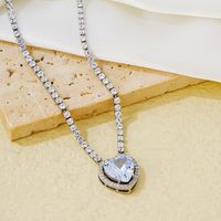 Wholesale Simple Style Heart Shape Copper Plating Chain Inlay Gold Plated Zircon Necklace main image 4