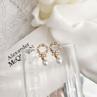 1 Pair Simple Style Flower Plating Inlay Alloy Rhinestones Pearl Gold Plated Drop Earrings main image 6