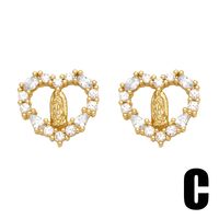 1 Pair Vintage Style Simple Style Heart Shape Plating Inlay Copper Artificial Pearls Zircon 18k Gold Plated Ear Studs main image 2