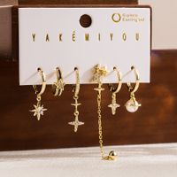 1 Set Simple Style Star Water Droplets Flower Plating Inlay Copper Zircon 14k Gold Plated Drop Earrings main image 3