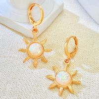 1 Pair Vintage Style Sun Plating Inlay Alloy Opal Drop Earrings main image 5
