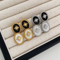 1 Pair Retro Geometric Star Plating Inlay 304 Stainless Steel Zircon 16K Gold Plated White Gold Plated Gold Plated Ear Studs main image 5