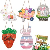 Easter Cartoon Style Cute Rabbit Flower Wood Outdoor Party Festival Hanging Ornaments main image 1