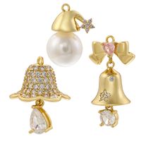 Elegant Simple Style Christmas Hat Bell Copper Plating Inlay Artificial Pearls Zircon 18k Gold Plated Charms main image 1