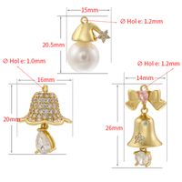 Elegant Simple Style Christmas Hat Bell Copper Plating Inlay Artificial Pearls Zircon 18k Gold Plated Charms main image 2