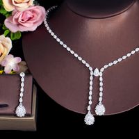 Copper White Gold Plated Rhodium Plated Elegant Glam Plating Inlay Water Droplets Artificial Gemstones Earrings Necklace main image 5