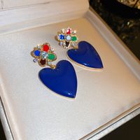 Vintage Style Heart Shape Alloy Plating Artificial Rhinestones Women's Earrings 1 Pair sku image 76
