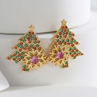 1 Pair Elegant Christmas Sweet Christmas Tree Snowflake Plating Inlay Copper Zircon 18k Gold Plated Ear Studs main image 9