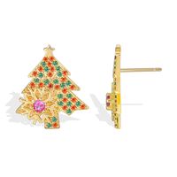 1 Paire Élégant Noël Sucré Sapin De Noël Flocon De Neige Placage Incruster Le Cuivre Zircon Plaqué Or 18k Boucles D'oreilles main image 7