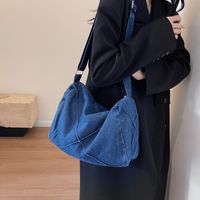 Women's Denim Solid Color Vacation Sports Sewing Thread Square Zipper Shoulder Bag Functional Backpack Messenger Bag main image 5
