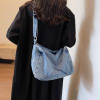 Women's Denim Solid Color Vacation Sports Sewing Thread Square Zipper Shoulder Bag Functional Backpack Messenger Bag main image 2