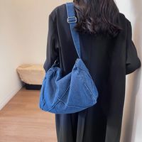 Women's Denim Solid Color Vacation Sports Sewing Thread Square Zipper Shoulder Bag Functional Backpack Messenger Bag main image 3