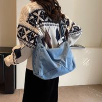 Women's Denim Solid Color Vacation Sports Sewing Thread Square Zipper Shoulder Bag Functional Backpack Messenger Bag main image 6