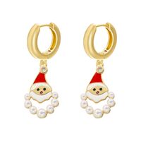 1 Pair Casual Elegant Christmas Christmas Hat Christmas Tree Santa Claus Enamel Plating Inlay Copper Zircon 18k Gold Plated Drop Earrings sku image 1