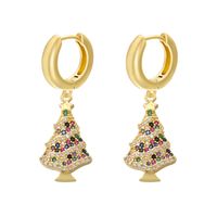 1 Paire Décontractée Élégant Noël Chapeau De Noël Sapin De Noël Père Noël Émail Placage Incruster Le Cuivre Zircon Plaqué Or 18k Boucles D'oreilles sku image 5