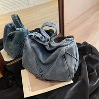 Women's Denim Solid Color Vacation Sports Sewing Thread Square Zipper Shoulder Bag Functional Backpack Messenger Bag sku image 3