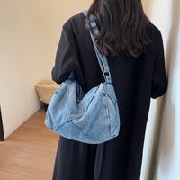 Women's Denim Solid Color Vacation Sports Sewing Thread Square Zipper Shoulder Bag Functional Backpack Messenger Bag sku image 1