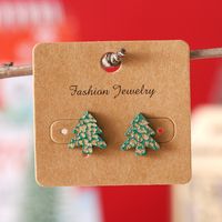1 Pair Christmas Streetwear Christmas Tree Wood Ear Studs sku image 2