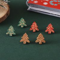 1 Pair Christmas Streetwear Christmas Tree Wood Ear Studs main image 2
