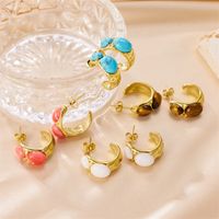 1 Pair Simple Style Commute Round Plating Inlay Stainless Steel Natural Stone 18k Gold Plated Ear Studs main image 1