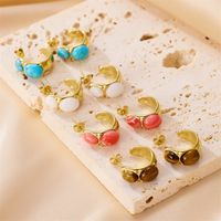1 Pair Simple Style Commute Round Plating Inlay Stainless Steel Natural Stone 18k Gold Plated Ear Studs main image 2