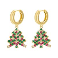 1 Paire Décontractée Élégant Noël Chapeau De Noël Sapin De Noël Père Noël Émail Placage Incruster Le Cuivre Zircon Plaqué Or 18k Boucles D'oreilles sku image 12