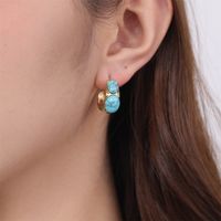 1 Pair Simple Style Commute Round Plating Inlay Stainless Steel Natural Stone 18k Gold Plated Ear Studs main image 3