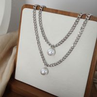 Wholesale Simple Style Streetwear Geometric Artificial Pearl Titanium Steel Necklace main image 5