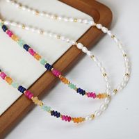 Wholesale Elegant Simple Style Colorful Freshwater Pearl Titanium Steel Beaded Plating 18k Gold Plated Necklace main image 1
