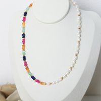 Wholesale Elegant Simple Style Colorful Freshwater Pearl Titanium Steel Beaded Plating 18k Gold Plated Necklace sku image 1