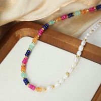 Wholesale Elegant Simple Style Colorful Freshwater Pearl Titanium Steel Beaded Plating 18k Gold Plated Necklace main image 6