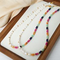 Wholesale Elegant Simple Style Colorful Freshwater Pearl Titanium Steel Beaded Plating 18k Gold Plated Necklace main image 3