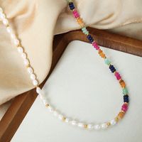 Wholesale Elegant Simple Style Colorful Freshwater Pearl Titanium Steel Beaded Plating 18k Gold Plated Necklace main image 4