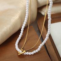 Wholesale Casual Elegant Simple Style Heart Shape Freshwater Pearl Titanium Steel Beaded Plating 18k Gold Plated Double Layer Necklaces main image 4