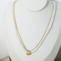 Wholesale Casual Elegant Simple Style Heart Shape Freshwater Pearl Titanium Steel Beaded Plating 18k Gold Plated Double Layer Necklaces sku image 1