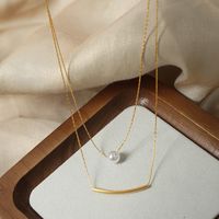 Casual Simple Style Solid Color Artificial Pearl Titanium Steel Plating 18k Gold Plated Double Layer Necklaces main image 5