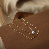 Lässig Einfacher Stil Einfarbig Künstliche Perle Titan Stahl Überzug 18 Karat Vergoldet Doppellagige Halsketten main image 4