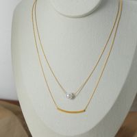 Casual Simple Style Solid Color Artificial Pearl Titanium Steel Plating 18k Gold Plated Double Layer Necklaces main image 6