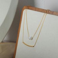 Casual Simple Style Solid Color Artificial Pearl Titanium Steel Plating 18k Gold Plated Double Layer Necklaces main image 1