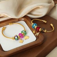 Casual Simple Style Flower Artificial Crystal Titanium Steel Plating 18k Gold Plated Bangle main image 4