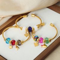 Casual Simple Style Flower Artificial Crystal Titanium Steel Plating 18k Gold Plated Bangle main image 1