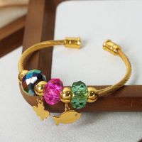Casual Simple Style Flower Artificial Crystal Titanium Steel Plating 18k Gold Plated Bangle main image 7