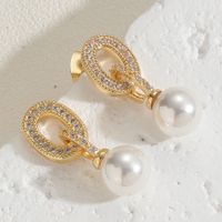 1 Paar Einfacher Stil Klassischer Stil Pendeln Reh Inlay Kupfer Künstliche Perlen Zirkon 14 Karat Vergoldet Ohrstecker sku image 3