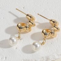 1 Pair Sweet Commute Solid Color Plating Inlay Brass Artificial Pearls Agate 14k Gold Plated Drop Earrings main image 3