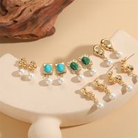 1 Pair Sweet Commute Solid Color Plating Inlay Brass Artificial Pearls Agate 14k Gold Plated Drop Earrings main image 1