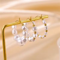 1 Pair Sweet Irregular Beaded Stainless Steel Baroque Pearls 18k Gold Plated Earrings main image 6