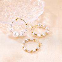1 Pair Sweet Irregular Beaded Stainless Steel Baroque Pearls 18k Gold Plated Earrings main image 1