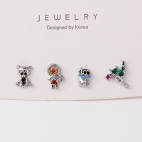 1 Set 1 Pair Simple Style Cartoon Character Inlay Brass Zircon Ear Studs sku image 12