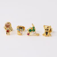 1 Set 1 Pair Simple Style Cartoon Character Inlay Brass Zircon Ear Studs sku image 11