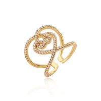 Simple Style Commute Heart Shape Copper Plating Inlay Zircon 18k Gold Plated Open Rings sku image 1